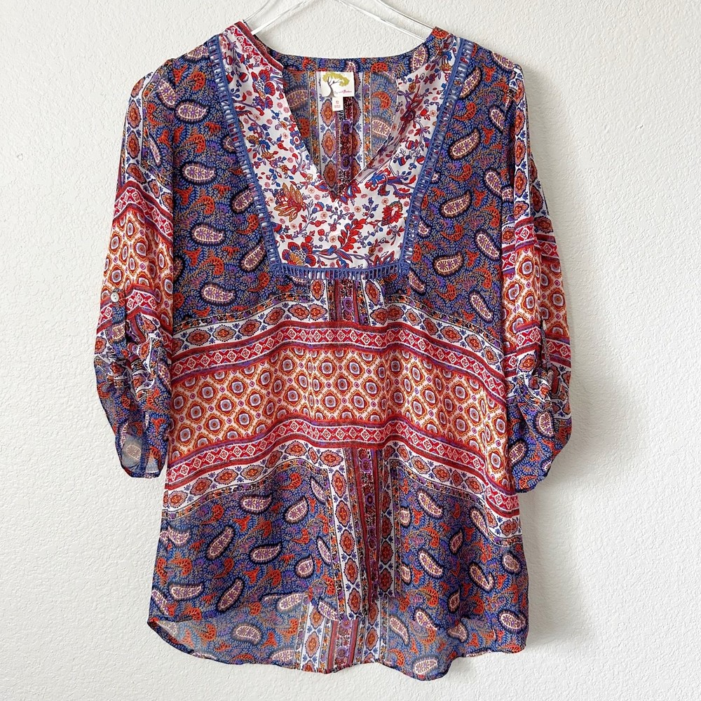 Fig And Flower | Boho Mixed Print Tunic Top Size … - image 1